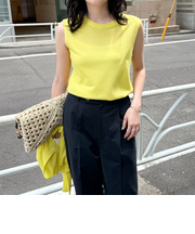 リネン混ノースリーブニットプルオーバー