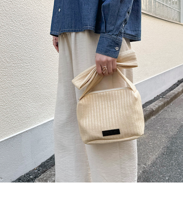 【HELOYSE/エロイーズ】フェイクラフィアリボンポーチバッグ