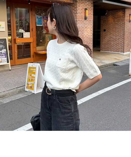 FR刺繍ケーブル柄ポケ付きプルオーバー