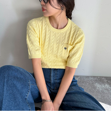 FR刺繍ケーブル柄ポケ付きプルオーバー