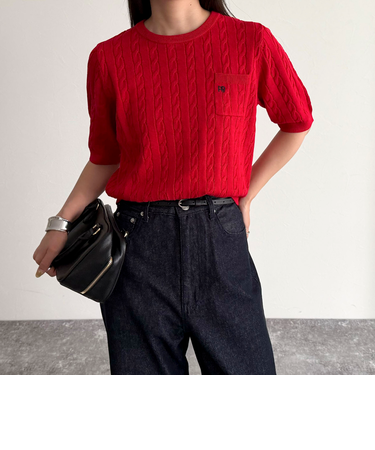 FR刺繍ケーブル柄ポケ付きプルオーバー