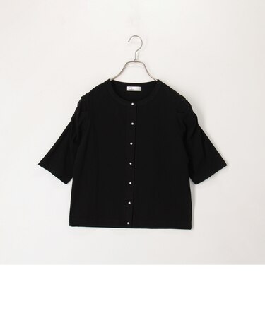 ドライタッチ天竺パール釦半袖カーディガン