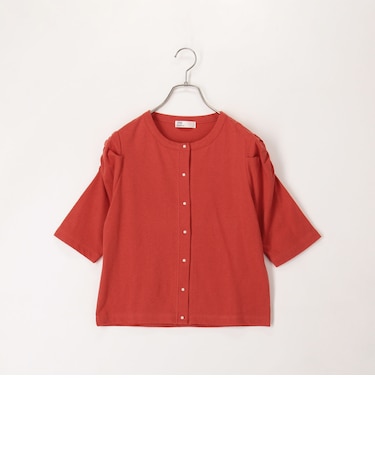 ドライタッチ天竺パール釦半袖カーディガン