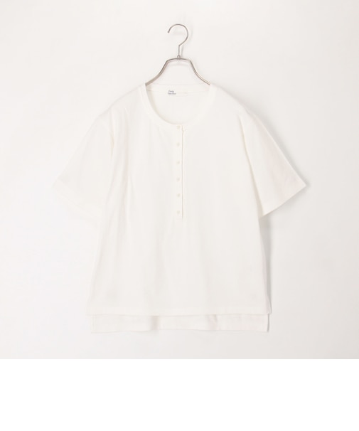 ドライタッチ天竺ヘンリーネックパール釦Tee