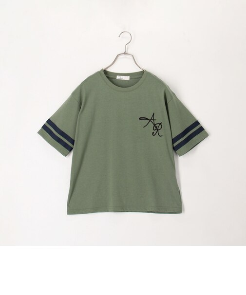 刺繍ロゴ＆袖ラインTee