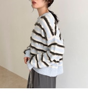 マルチボーダークロップドニットプルオーバー