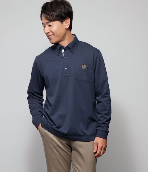未使用【MUNSINGWEAR】ハイゲージバーズボーダー長袖ポロシャツ 吸汗速乾 Munsingwear 吸汗速乾ハイゲージバーズボーダー長袖ポロシャツ
