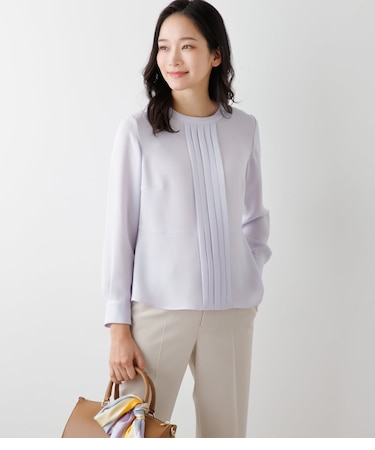 【L】ジョーゼット タックペプラムブラウス