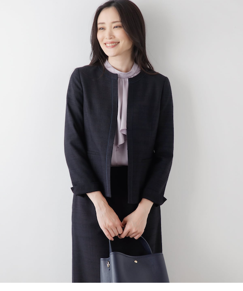 クラフトスラブツィードパイピングノーカラージャケット