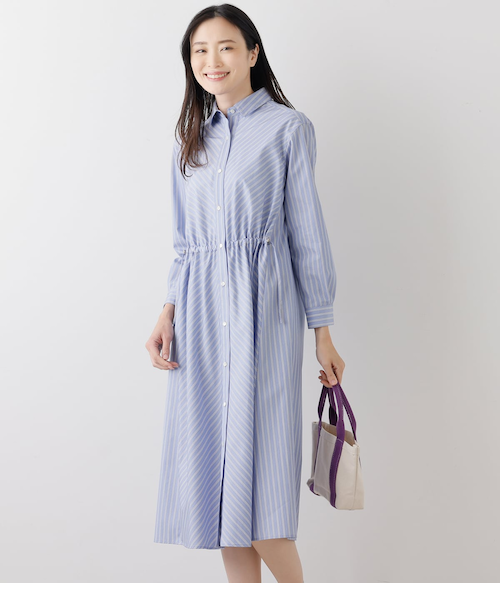 カラードストライプ 9分袖切替シャツワンピース｜ニューヨーカーの