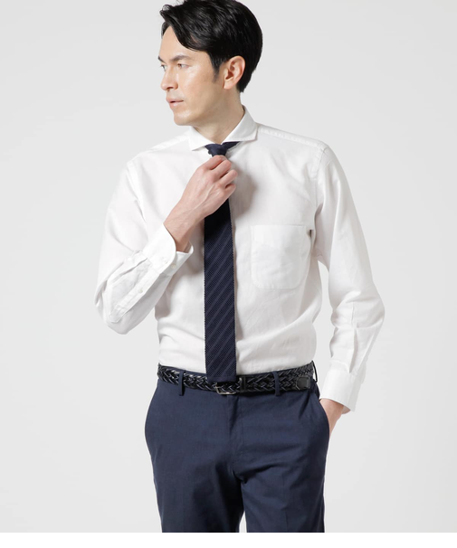 コットンラミー シャンブレー 長袖カッタウェイカラーシャツ