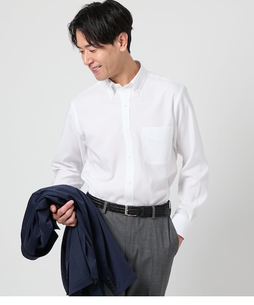 吸水速乾・防シワ】FLEXY オックス 長袖ボタンダウンシャツ