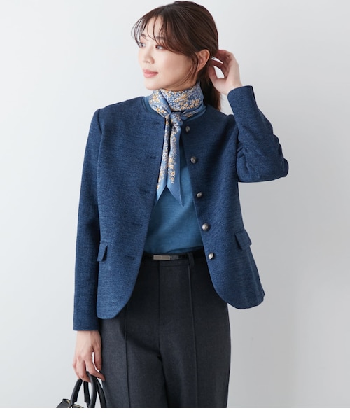 L】カラーモールツィード ノーカラージャケット｜ニューヨーカーの