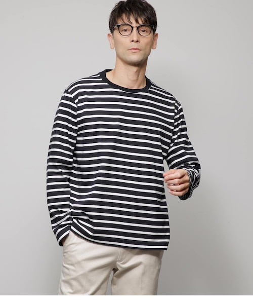 LARDINI ボーダー 長袖シャツ コットン 40/L ネイビー I cotoni di Albini 長袖 ボーダー Tシャツ｜ニューヨーカーの