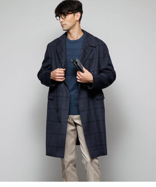 カシミヤ混ビーバー グレンチェック バルマカンコート｜ニューヨーカー