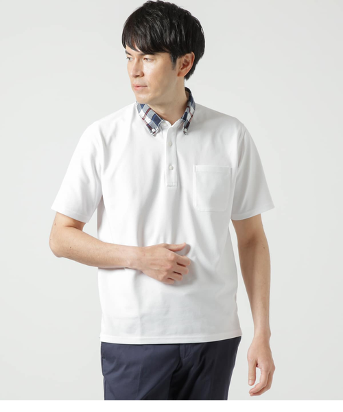 吸水速乾】COOL COMFORT ニューヨーカータータン布帛襟 ボタンダウン