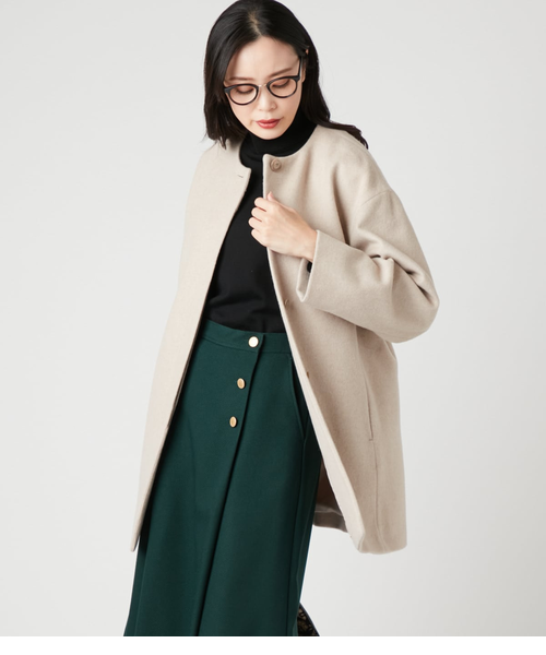 L】ウールビーバー ノーカラーコート｜ニューヨーカーのアウトレット