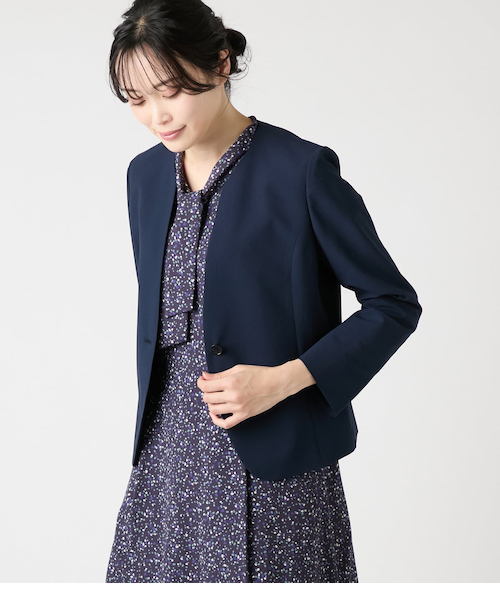 L】【ウォッシャブル】ポリエステルドライサッカー ノーカラー1釦