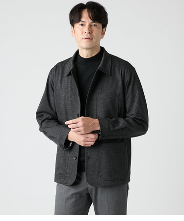 【ストレッチ・ウォッシャブル】メランジシャークスキンジャージー クローザージャケット