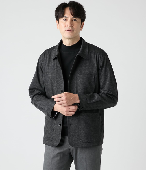 【ストレッチ・ウォッシャブル】メランジシャークスキンジャージー クローザージャケット