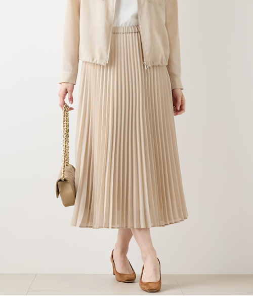 L】リサイクルポリエステルシアーローン プリーツスカート