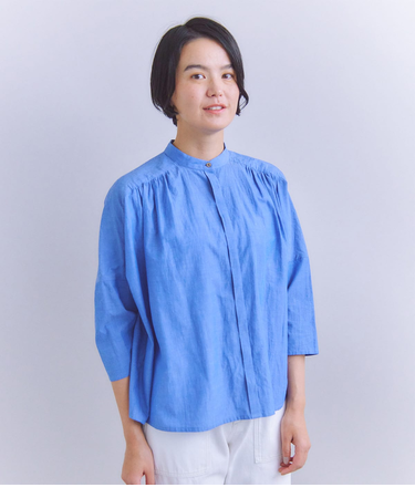 Slab Yarn Cotton Lawn ピンタックギャザーブラウス