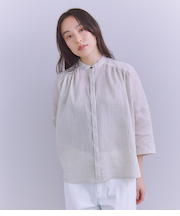 ［ACAR］Thin Stripe ピンタックギャザーブラウス