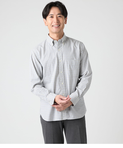 タッタソールチェック 長袖ショートボタンダウンシャツ
