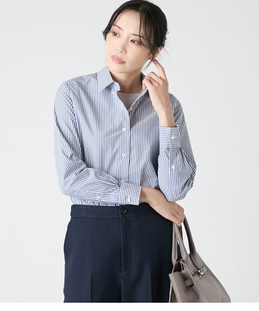 ロンドンストライプ 長袖ハンサムフィットヨーク切替シャツ