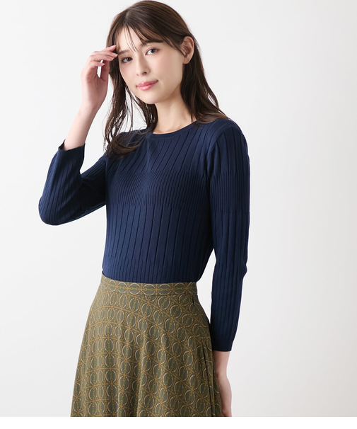 【L】【手洗い可能】レーヨンポリストレッチ 7分袖クルーネックプルオーバー