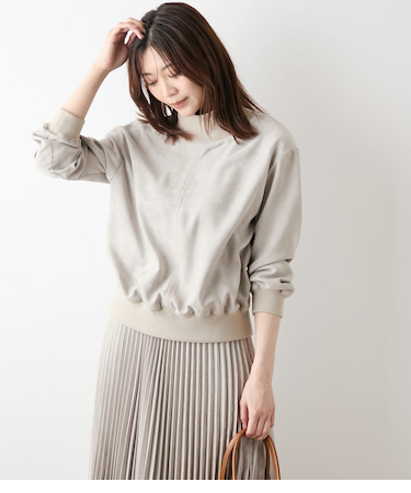 フェイクスエード リブハイネックプルオーバー