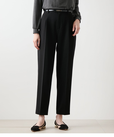 ギャバライクポリエステル タックテーパードパンツ