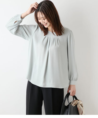 ジョーゼットサテン フロントタック9分袖ブラウス