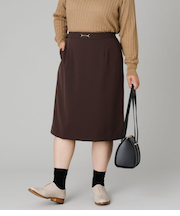 【L】ギャバライクポリエステル ビット付きAラインスカート