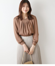 【L】ジョーゼットサテン フロントタック9分袖ブラウス