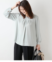 【L】ジョーゼットサテン フロントタック9分袖ブラウス