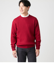 【ウォッシャブル】ケーブル クルーネックプルオーバーニット