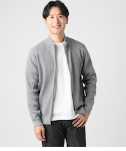 【ウォッシャブル】片畦 スタンドカラーフルジップアップニット