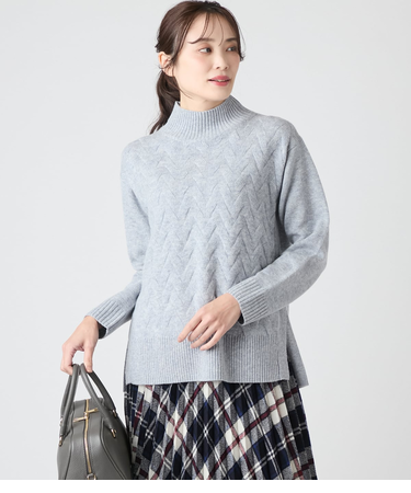 【L】ウールカシミヤ ハイネックニットプルオーバー