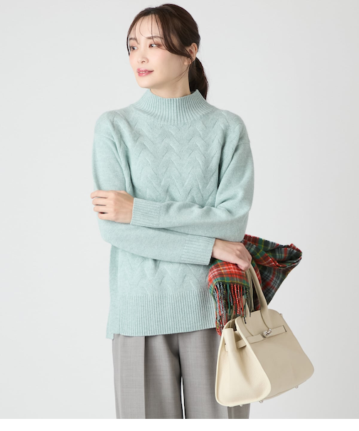 【L】ウールカシミヤ ハイネックニットプルオーバー