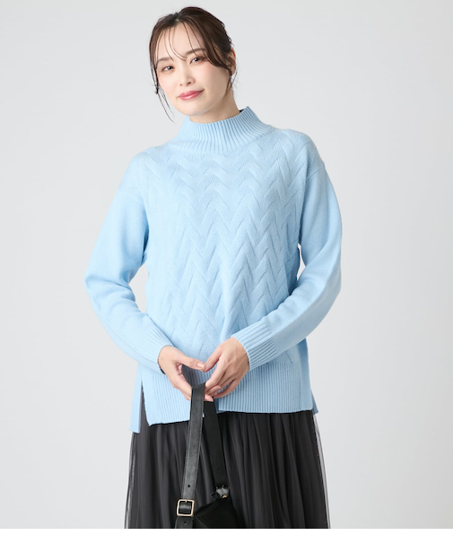 【L】ウールカシミヤ ハイネックニットプルオーバー