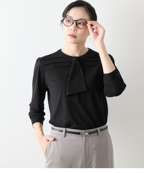 トリアセ強撚スムース 7分袖ボウタイカットソー