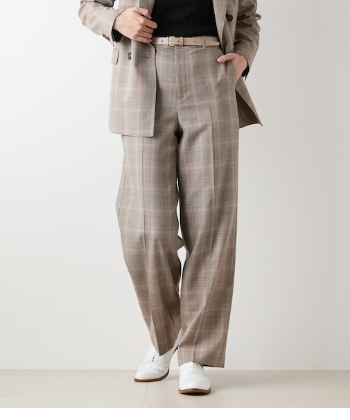 【L】カラードグレンチェック ストレートパンツ