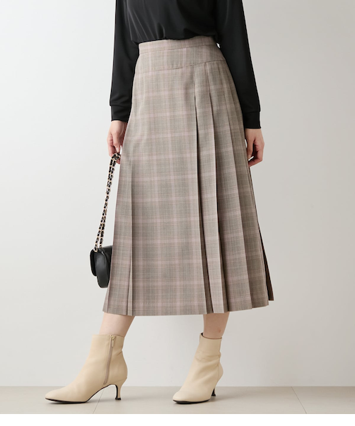 カラードグレンチェック サイドタックプリーツスカート