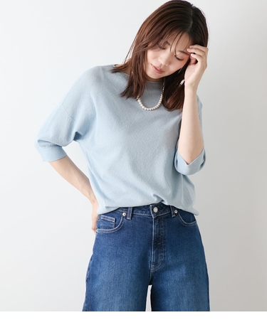 【手洗い可能】TCラメホールガーメント(R) クルーネック7分袖プルオーバー