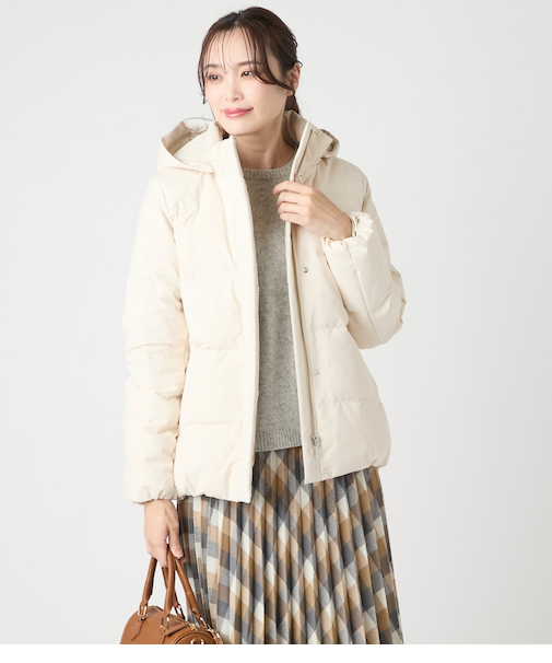 【L】ポリエステルストレッチタフタ ダウンコート