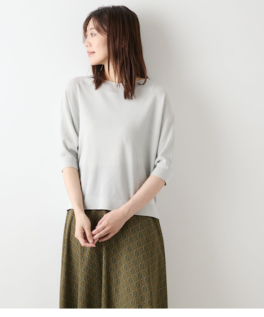 【L】【手洗い可能】TCラメホールガーメント(R) クルーネック7分袖プルオーバー