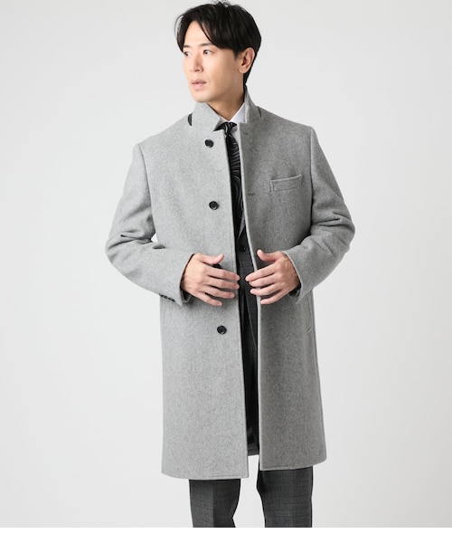 カシミヤ混 チェック ビーバー コンバーチブルカラーコート