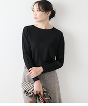 【手洗い可能】ハイツイストシルクレーヨン総針 袖プリーツニットプルオーバー
