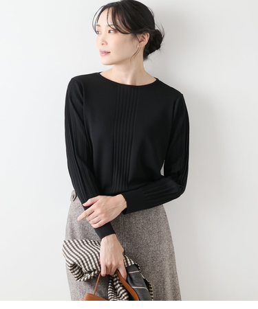 【手洗い可能】ハイツイストシルクレーヨン総針 袖プリーツニットプルオーバー